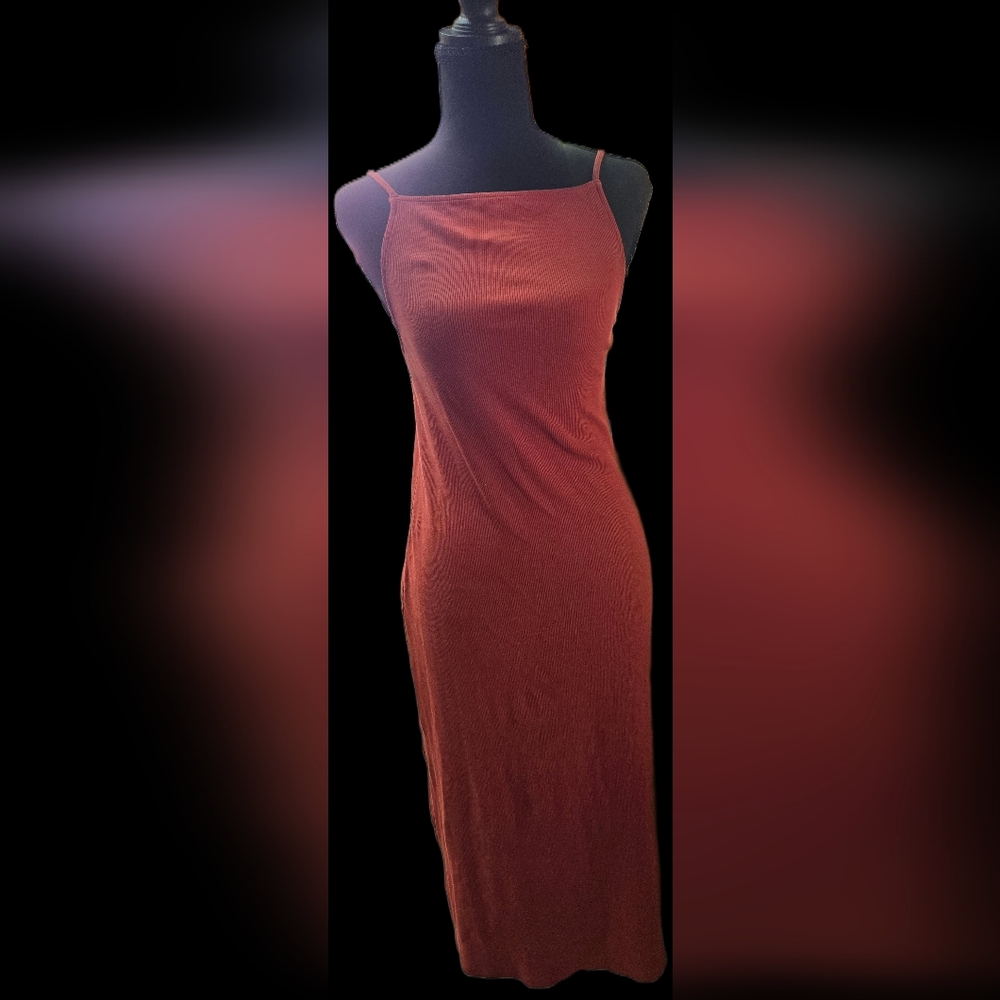 Rust Orange Adjustable Strap Midi Dress